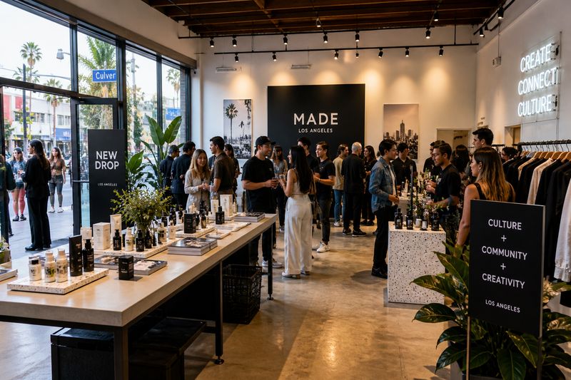 Culver City pop-up brand activation setup inside a modern storefront venue