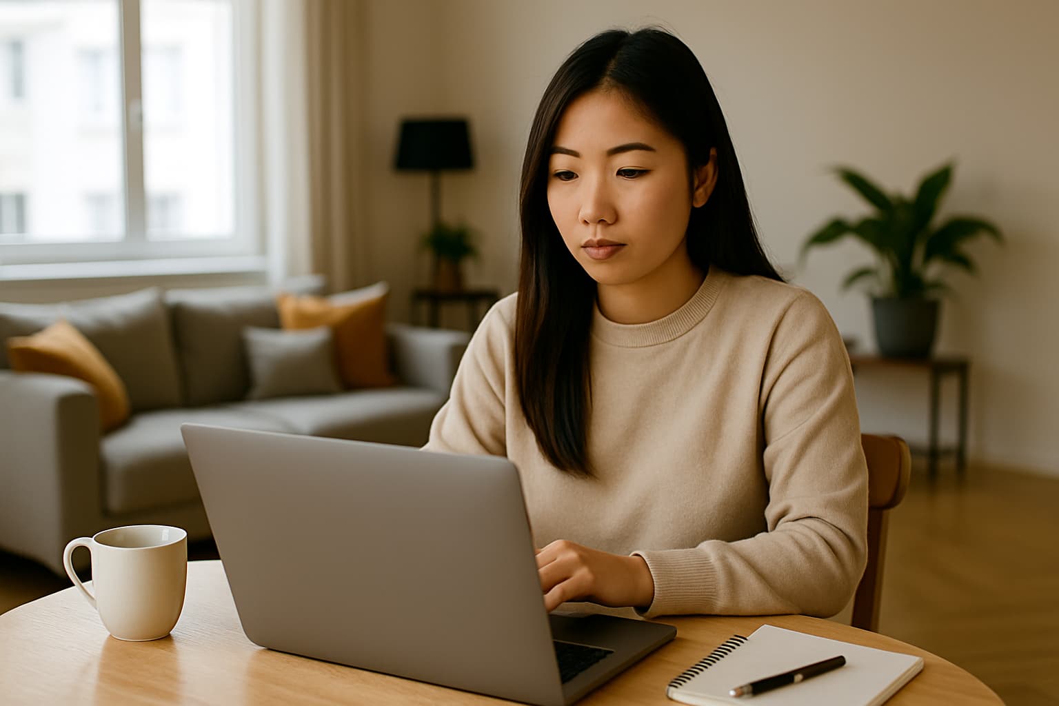 Host working on a laptop in a modern home, representing listing setup, pricing, and early booking decisions