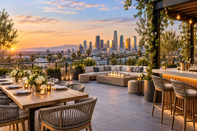 Los Angeles rooftop venue with Hollywood and Westside atmosphere at sunset