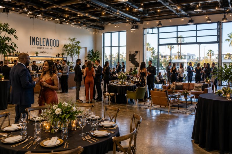 Modern Inglewood event space set up for a private gathering