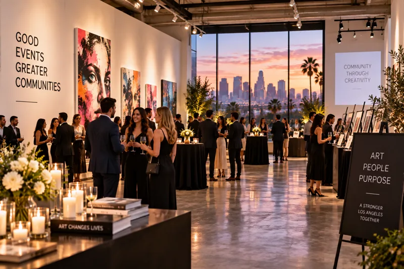 Bright Los Angeles brand activation venue with product displays, modern event furniture and open guest circulation