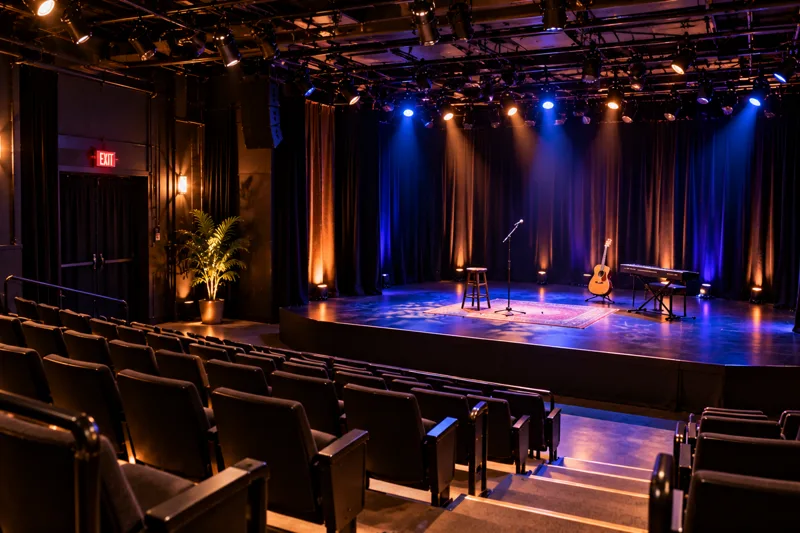 Intimate Los Angeles performance theater with stage lighting, seated audience and clear sight lines