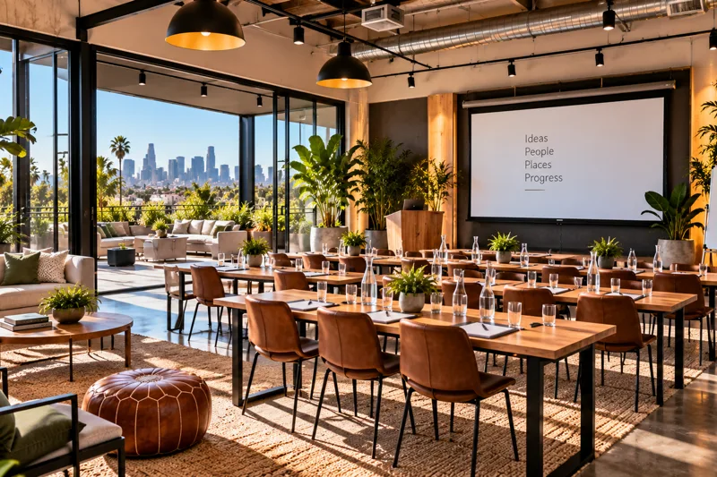 Los Angeles workshop and training room with flexible tables, whiteboards and breakout seating