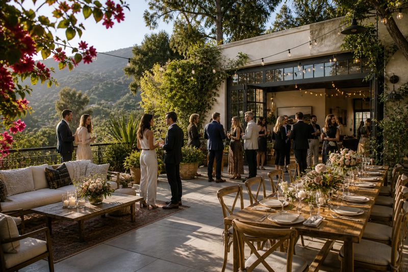 Malibu ocean view patio set up for a private brand event