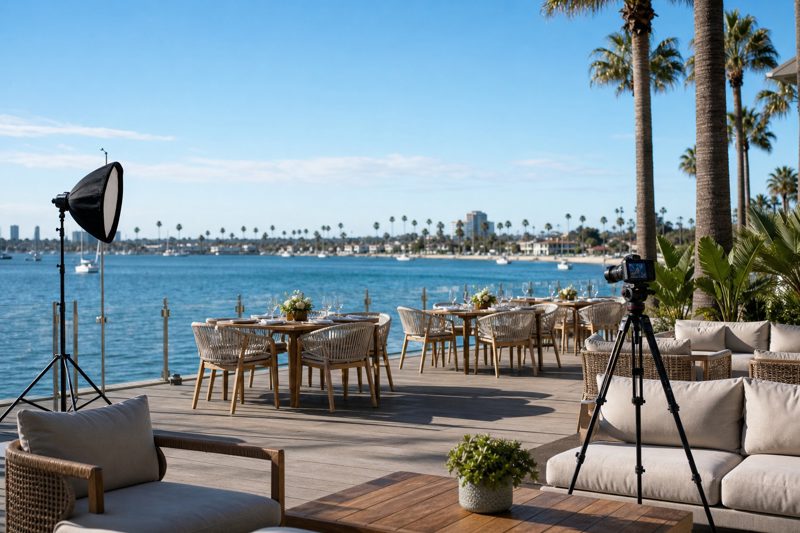 Coastal San Diego photo shoot locations with waterfront venues, patios, bay views, and bright natural light