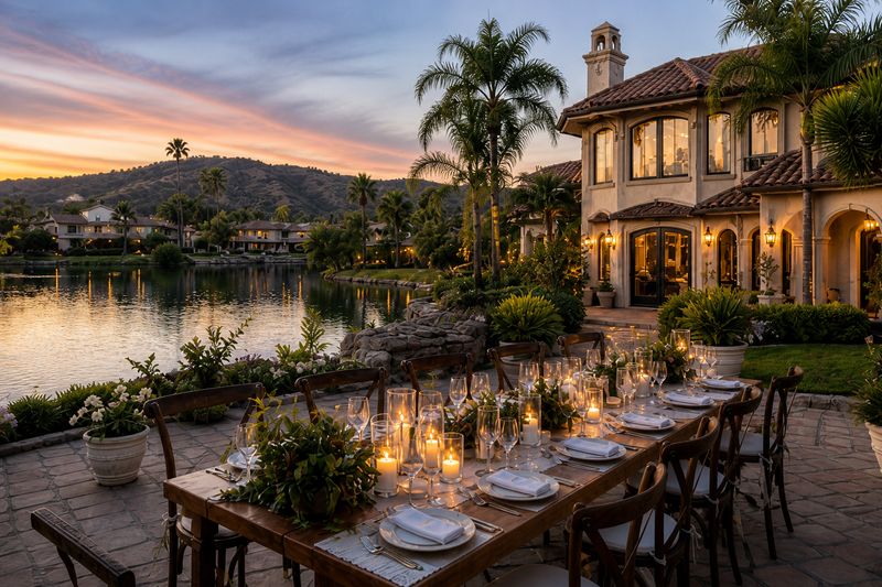 Upscale private event venue in Westlake Village with outdoor seating and polished landscaping
