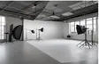 Bright photo studio with production lights
