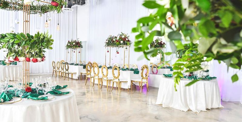 Modern Port Saint Lucie Ballroom with Marble Floors and Chandeliers