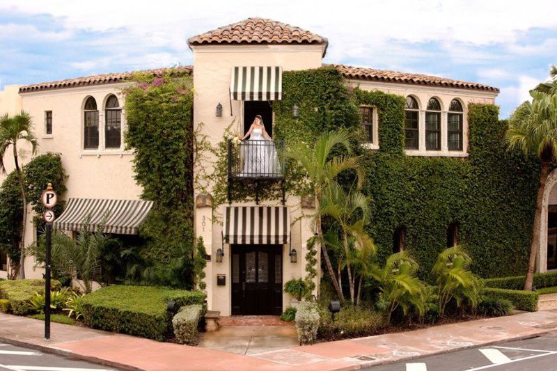 Elegant Historic Coral Gables Ballroom with Balcony and Chandeliers