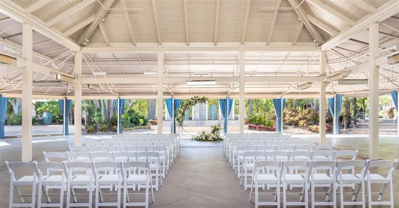 Bay-Adjacent Hotel Venue with Ballrooms, Garden Patio, and Fire Pit