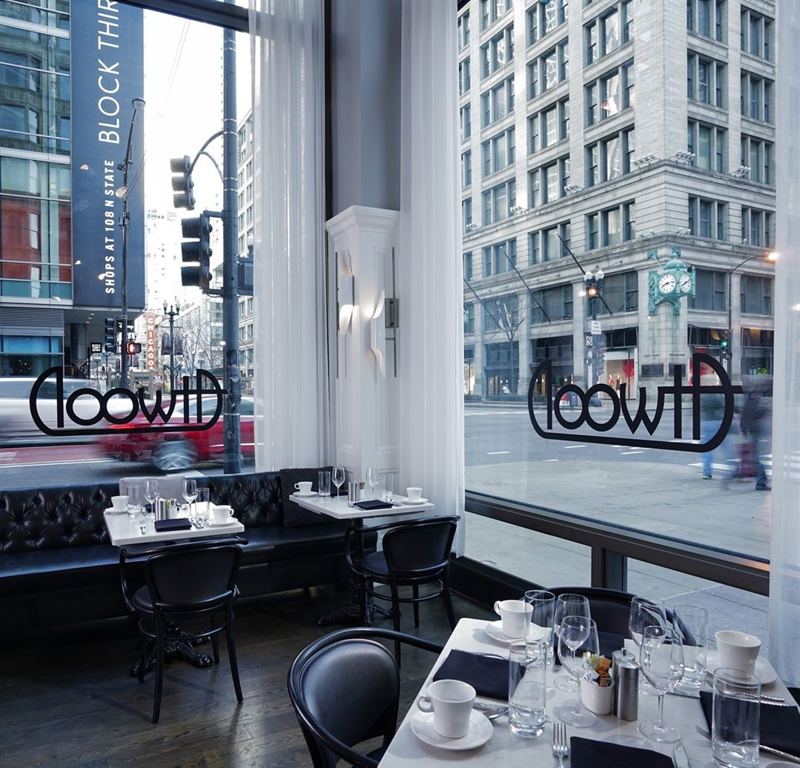 Historic Loop Restaurant with Marble Details and Large Street Windows