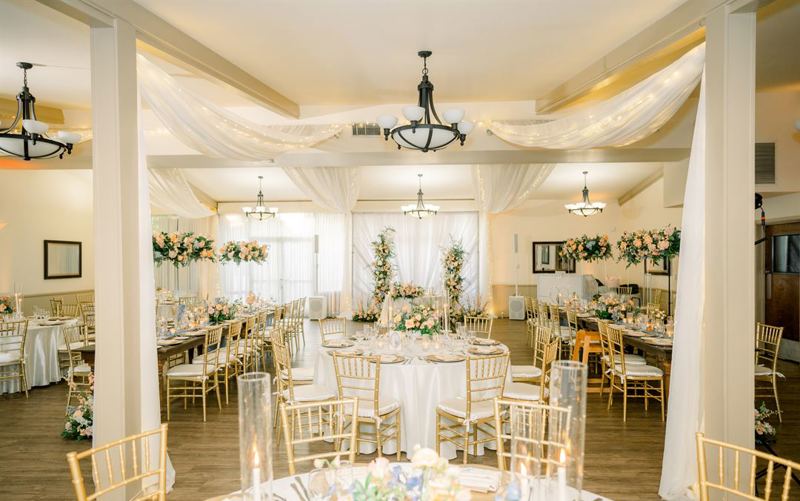 Golf Course Wedding Venue with Waterfall Lawn and Draped Ballroom