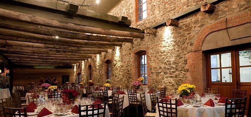 Historic Stone Winery Hall With Beams, Fountain and Patio