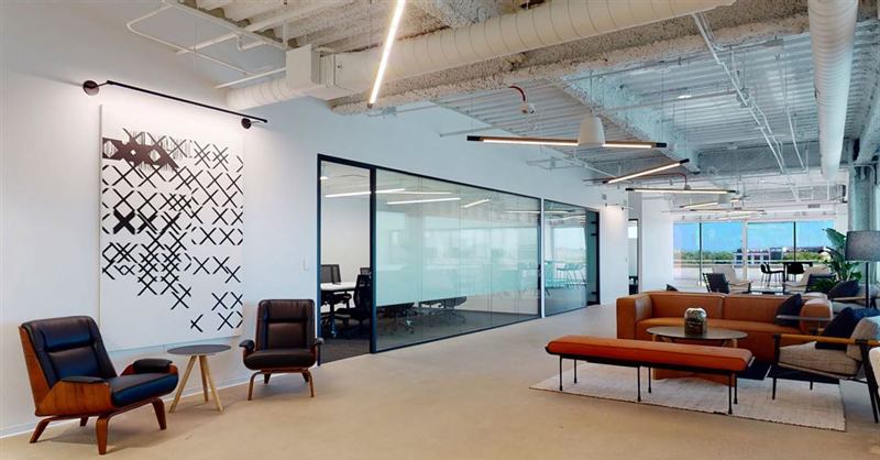 Modern Corporate Event Space With Boardrooms and Outdoor Gathering Area