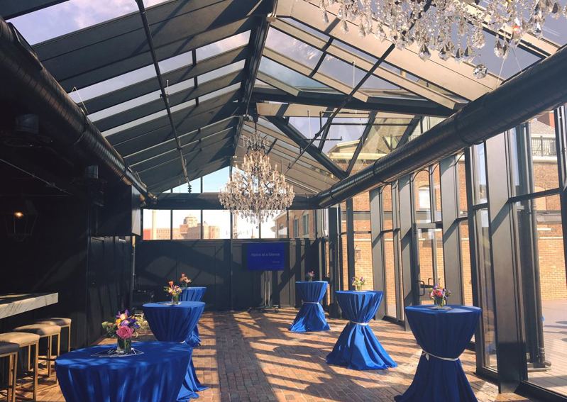 Downtown Rockford Rooftop Venue With Conservatory, Dining Room and Skyline Views