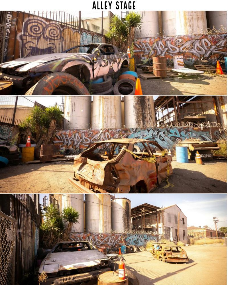Industrial Los Angeles Alley Set with Backlot Textures and Easy Load-in