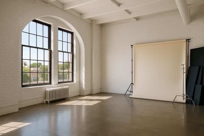 Sun-drenched Loft Studio with White Brick, Big Windows