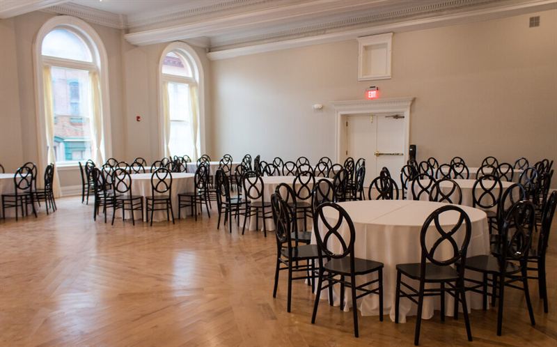 Restored Downtown Albany Ballroom With Grand Staircase and Chandelier
