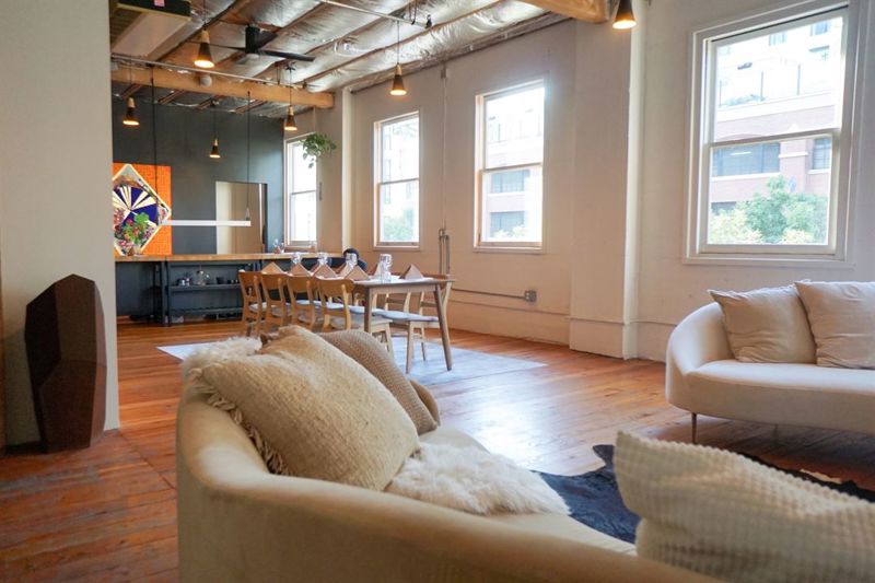 Gaslamp Loft Event Space with Hardwood Floors and Brick Walls