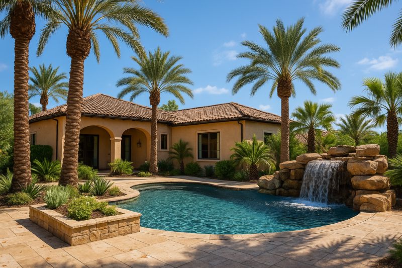Mediterranean Curb Appeal, Palms, and a Dreamy Backyard