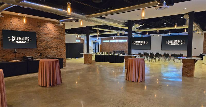 Industrial-Chic Event Hall With Custom Bar and Open Floor Plan