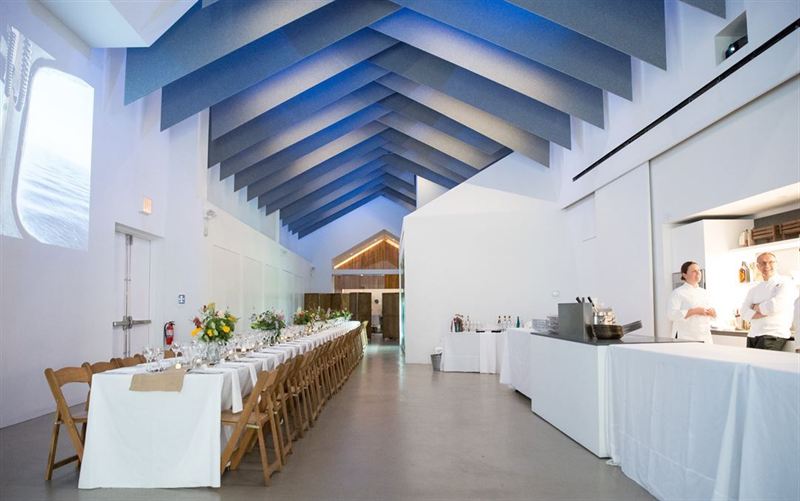 Union Square White-Box Event Venue With Green Wall and Kitchen