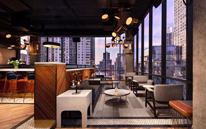 River North Rooftop Terrace with Lounge Seating and Two Bars