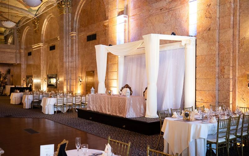 Historic Albany Bank Ballroom With Marble Walls and Vaulted Ceilings