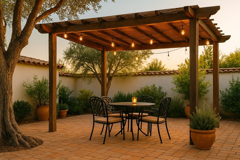 Mediterranean Courtyard Oasis with Fountain & Olive Trees